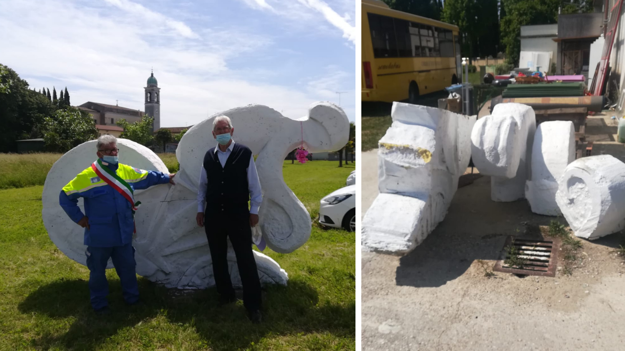 Rabbia per l'attacco dei vandali a Terzo di Aquileia, distrutta la statua del ciclista